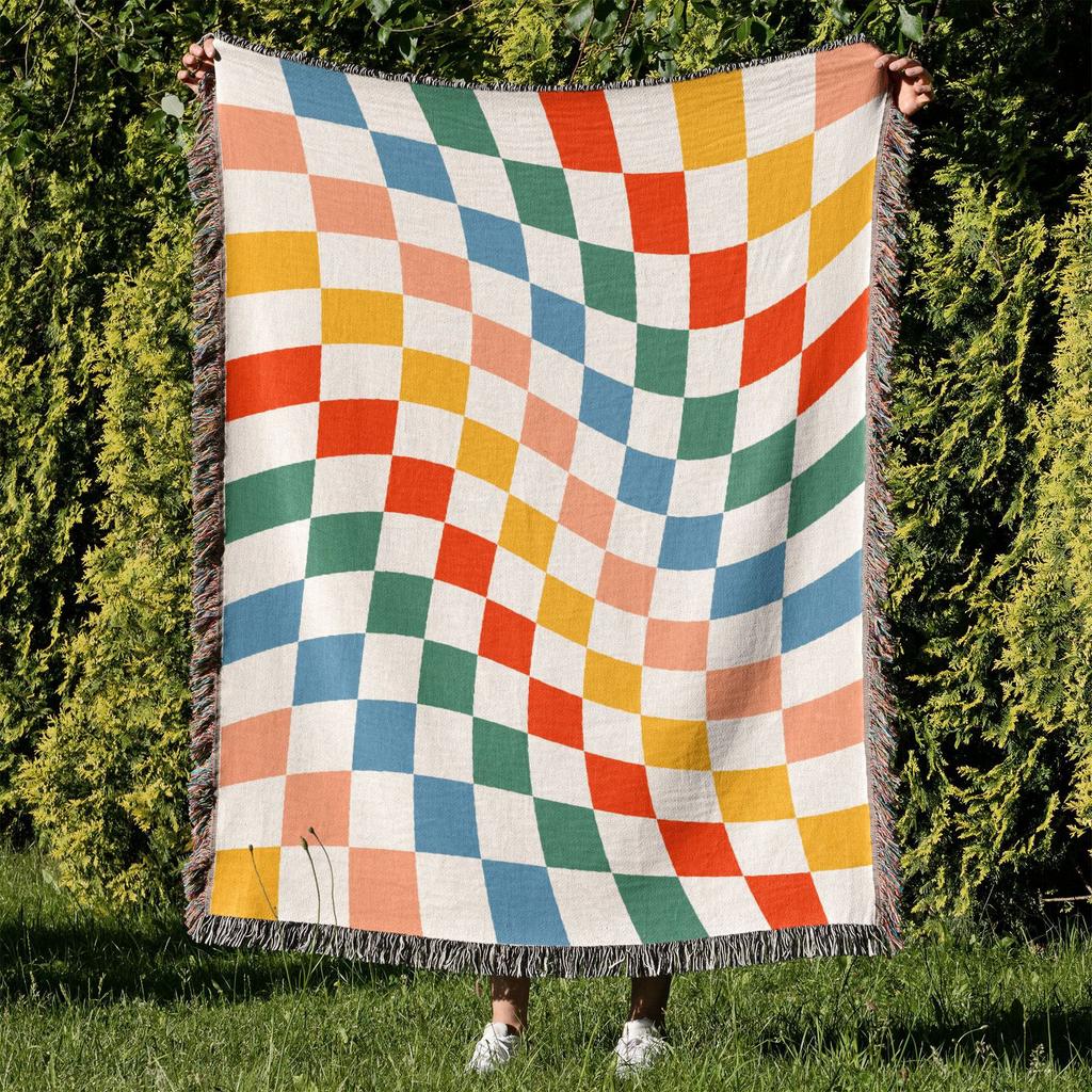 Tribal Leinen Decken Karierte Gestrickte Outdoor Teppiche Camping Picknick Decke Boho Dekorative Bettdecken Sofamatten Reise Teppich Quaste
