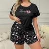 Women Heart Printed Pajama Set Loose Casual T-shirt and Shorts Comfortable Loungewear