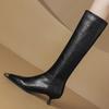Fashion INS Brand Women's Knee High Boots Leather Sexy Point Toe 2024 Winter Shoes Black Low Heeled Long Chelsea Boot Ladies Large Size
