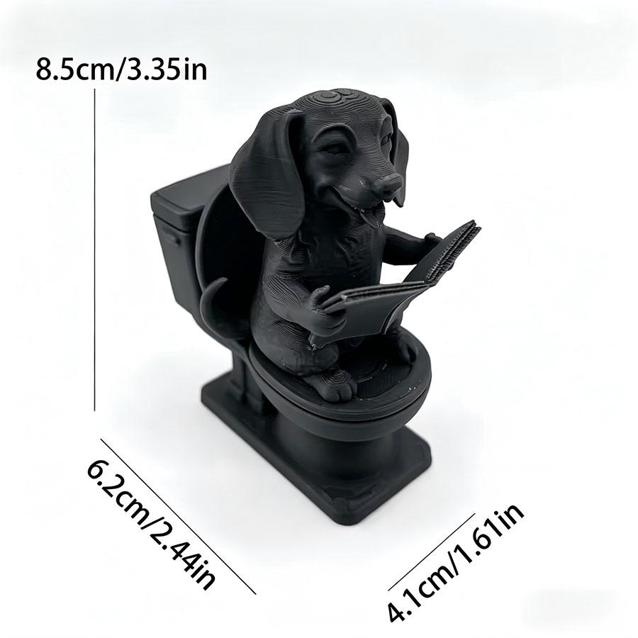 Funny Dachshund Sitting on Toilet Reading Book Figurine, Creative Dog Statue Ornament, Resin Desktop Home Bathroom Decor