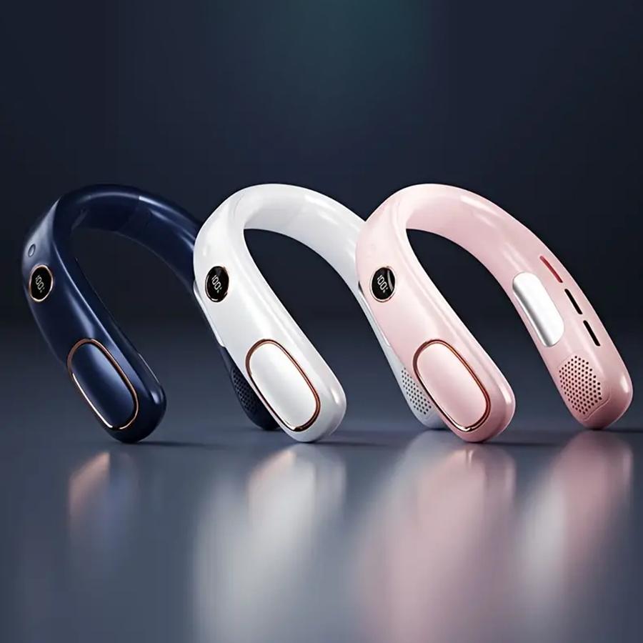 4000mAh 5 Gears Neck Fan Mini Air Conditioner Bladeless Neck Fan Rechargeable with LED Display Screen Large Capacity Battery