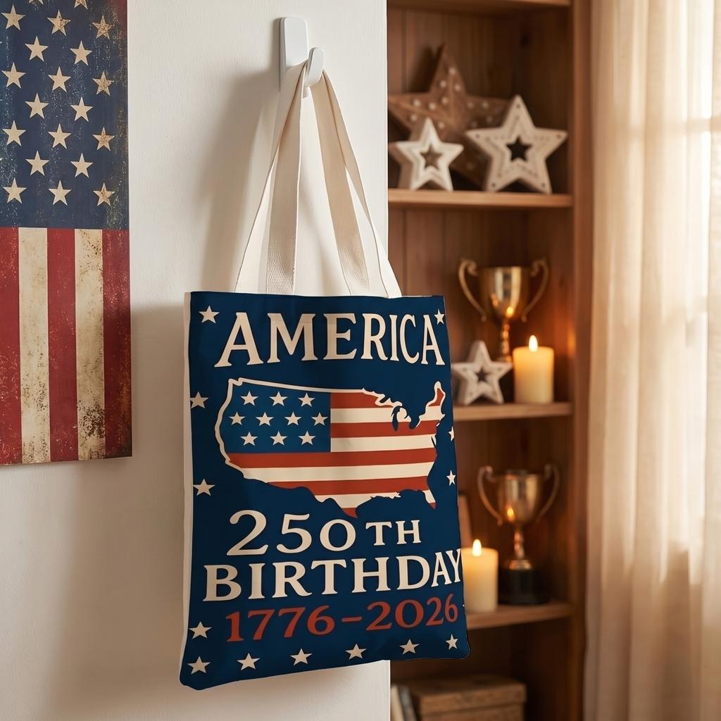 Reusable Tote Bag with America 250th Birthday 1776-2026 Print Large Capacity Canvas Shopping Shoulder Bag for Daily Use