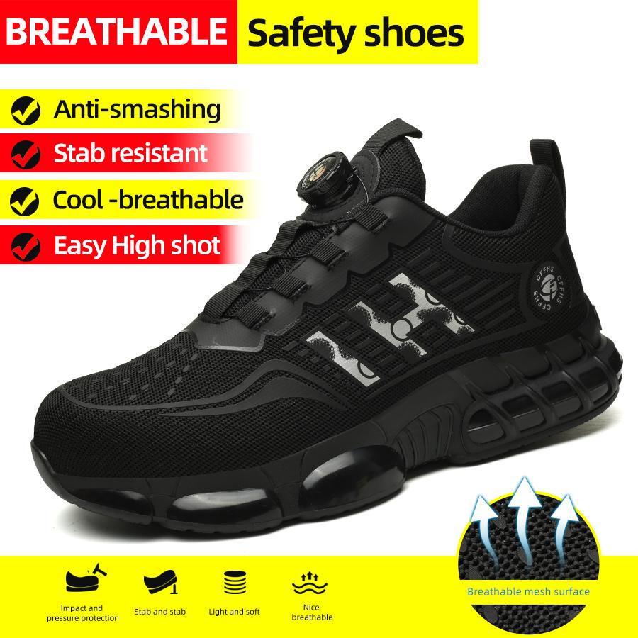 

Rotating Buttons Security Shoes Men Boots Breathable Work Sneakers Fashion Protective Shoes Puncture-Proof Work Safety Shoes 40