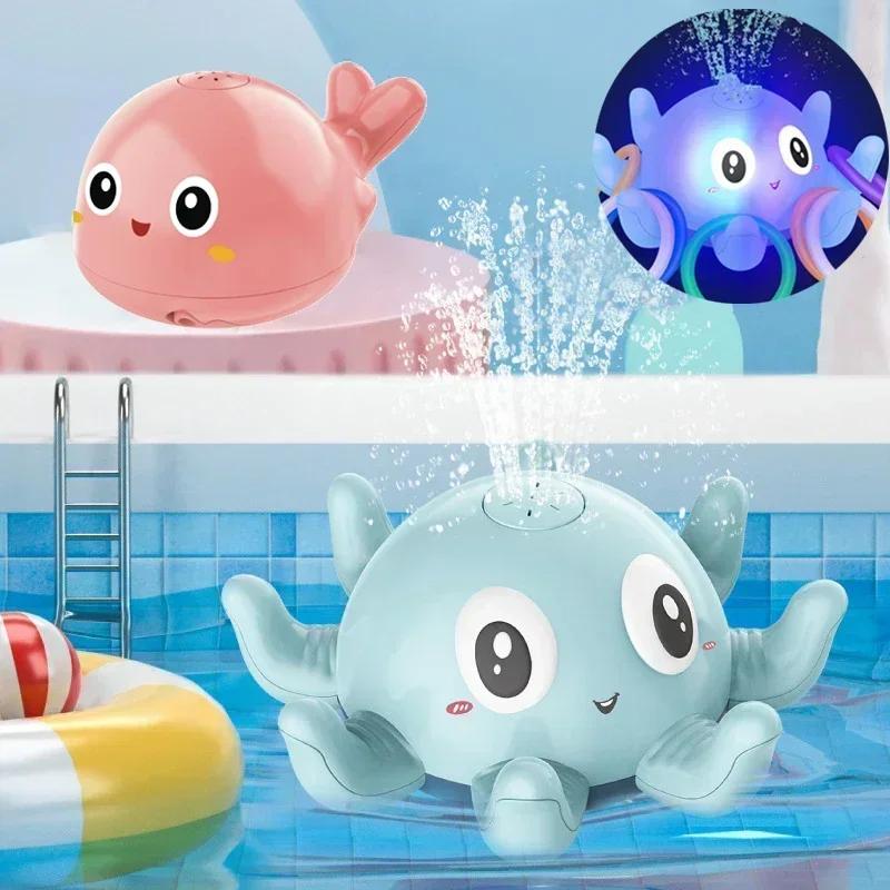 Non-Toxic Baby Bath Toys Electric Octopus Spray Water Shower Bathing Toys For Kids Whale Bath Ball With Light Music Led Light Bathtub Toys