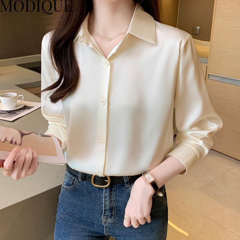 MODIQUE Spring Summer Plus Size Women Loose Casual Office Cotton Linen Chiffon Solid Color Blouse Shirts Lady Basics Oversize V-Neck Long Sleeve Coats
