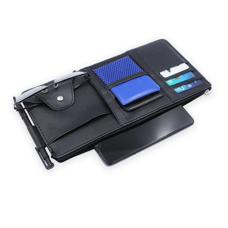 Car Sun Visor Organizer Multi-Pocket Pouch Car Sun Visor Organizer Zipper Type Card Holder Storage Auto Interior Accessories