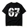 Y2K Retro Sketch Hand 67 Print T Shirts Number Graphic Black Basic Short Sleeve Clothes Skate Urban Streetwear for Daily Ins