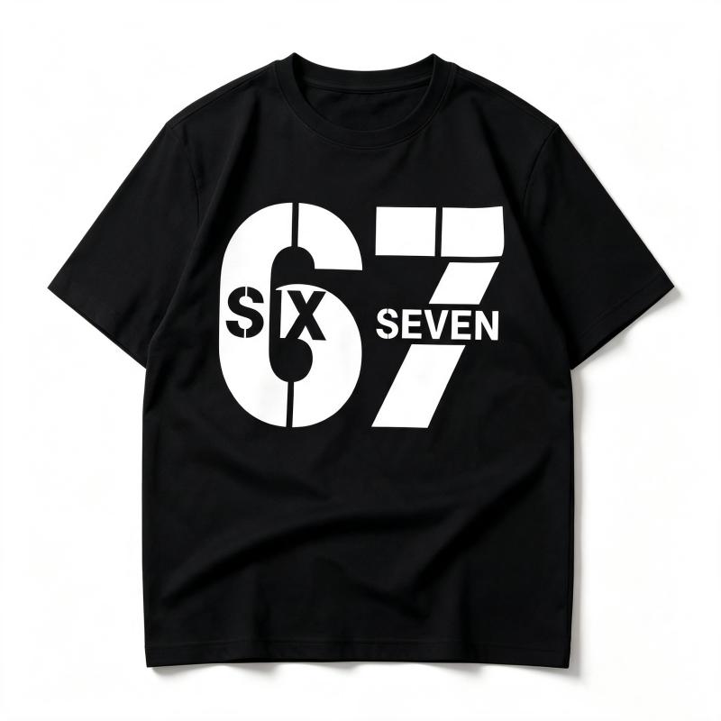 Y2K Retro Sketch Hand 67 Print T Shirts Number Graphic Black Basic Short Sleeve Clothes Skate Urban Streetwear for Daily Ins