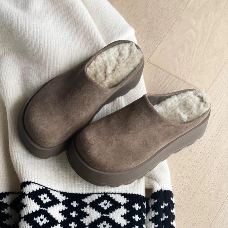 

Версия из коровьей кожи~ Натуральная кожа маффин толстая подошва осенне-зимняя сумка голова полутапочки женская верхняя одежда плюшевый пух 40