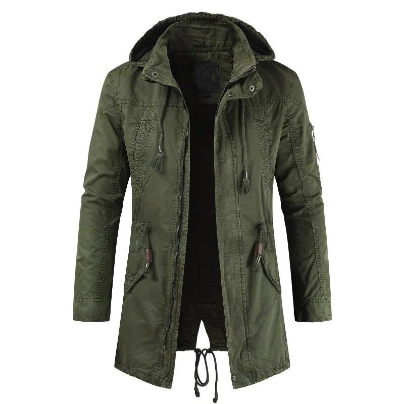 New Mens Jackets Hooded Trench Outerwear Casual Solid Outdoor Coat Military Windbreaker Fashion Windproof Jacket Mens Clothing