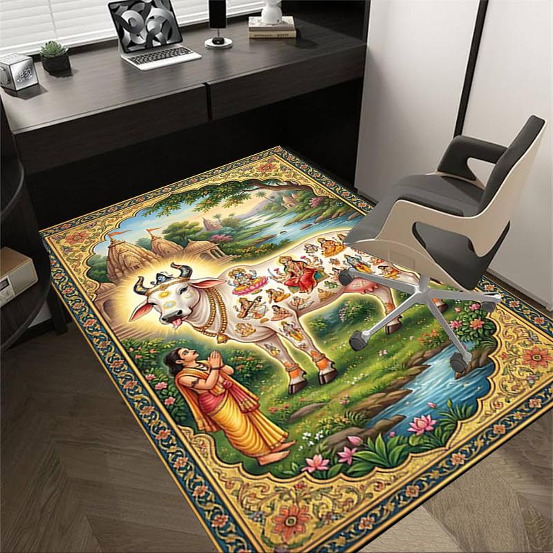 

1PC Kamadhenu Hinduism Non-Slip Floor Carpet Compatible for Office&Living Room&Bedroom&Dining room - Flat - Weave Machine-S0324 60cm by 90cm