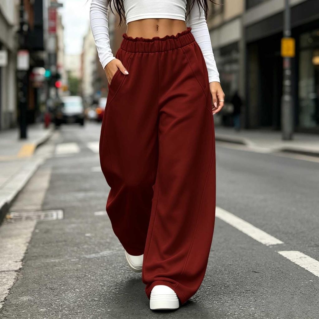 Women's Fashion Casual Wide Leg Pants Loose Fit Color Trousers