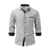 Mens Color Block Business Casual Long Sleeve Loose Fit Shirt