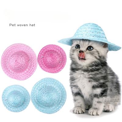Pet Straw Hat Adjustable Cat Dog Hat Teddy Sunshade Hat Headwear