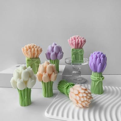 3D Lavender Tulip Bouquet Aroma Candle Silicone Mold DIY Valentine's Day Gifts Flower Ornaments Molds Handmade Soap Mould