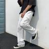 Calças de carga masculina estilo hip hop multi bolsos perna larga solta cor sólida meados cintura perna reta macio respirável streetwear calças compridas