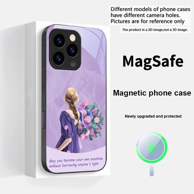 The Girl Holding Flowers For iPhone 17 Pro Max 16 E 15 14 13 Plus 12 Mini 11 17 Air XR Xs Max 7 Plus Magsafe Glass Phone Case