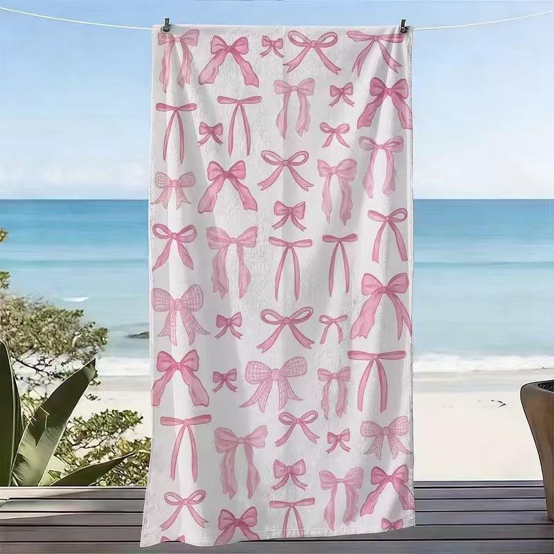Pink Beach Towel Cute Bow Rectangular Children'S Bath Towel Quick-Drying Sports Towel Shawl