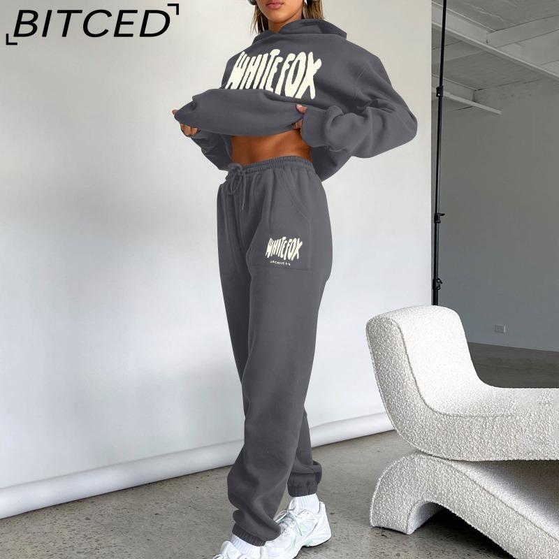 BITCED Women's Spring/Autumn/Winter Sweatshirt Set Foam-Printed Fashion Sports Long-Sleeved Hooded Sweatshirt