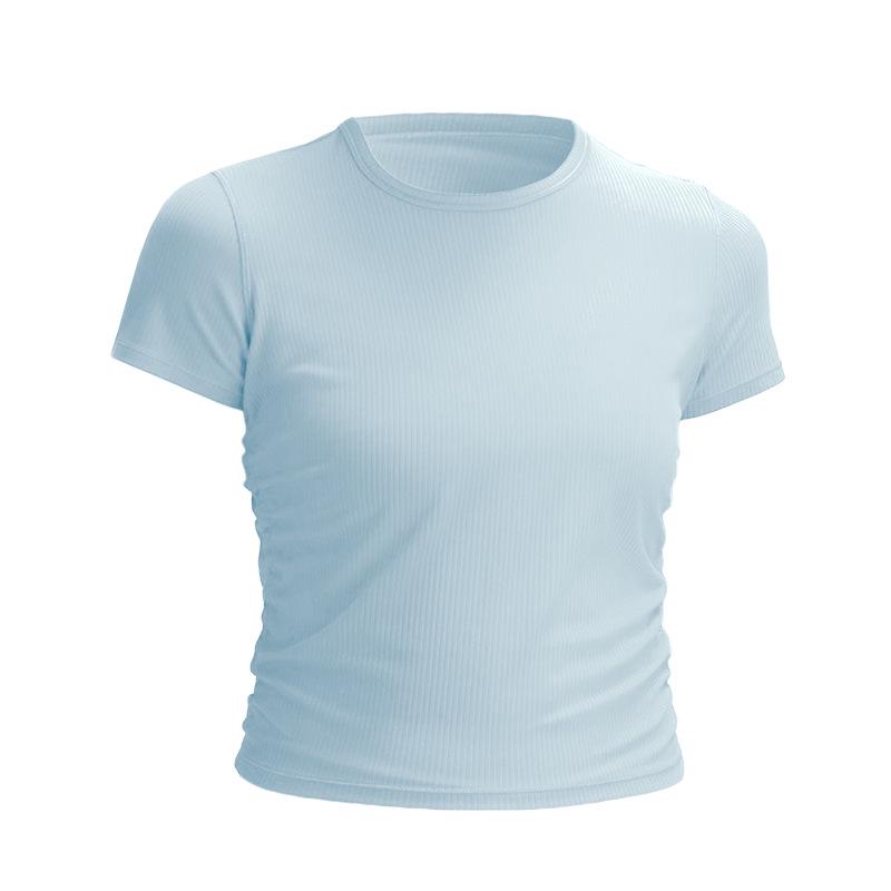 

Women s Quick-Dry Slim Fit Spandex Ribbed Short Sleeve Yoga & Jogging Tee L/Size 6 for 110-120 lbs