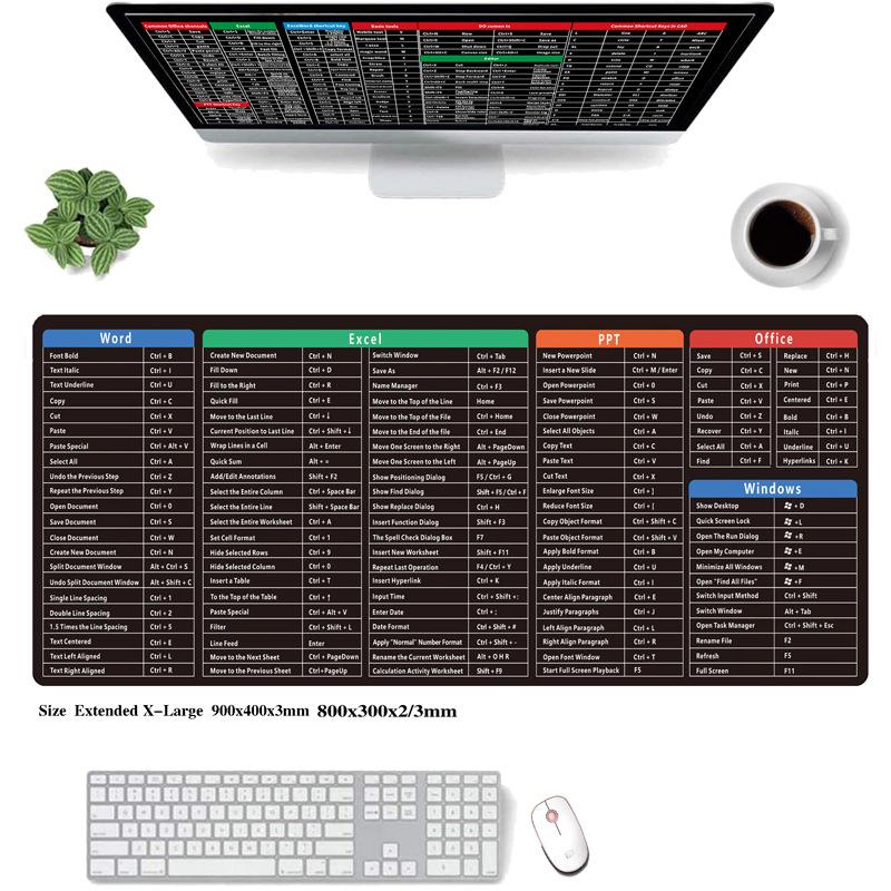 English Edition Large Quick Keys Mouse Pad with Stitched Edges - Custom Heat Transfer Design for Office Desks