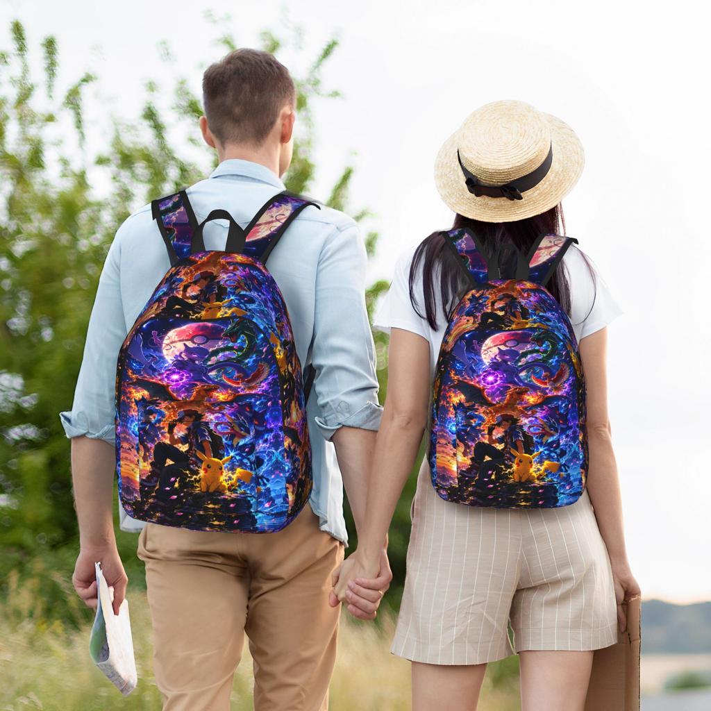 Fashion Pokemon Legend Creature Sunset Collage Backpack Mochilas Solid Outdoor Sturdy Shoulder Rucksack