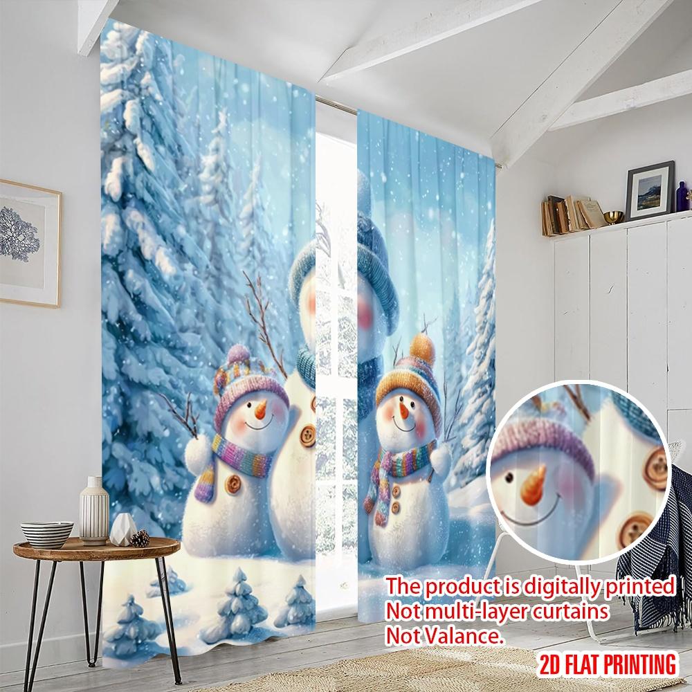 2pcs,2D Plane Printing Print Curtains Snowman & Winter Polyester Woven (without Rod) All Seasons Ldeal for Various Room Types
