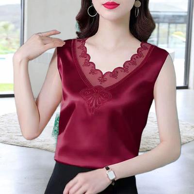 Women Solid Lace Tank Top Lady Extra Soft Elastic Sleeveless Pullover Top Non-Fading Summer Clothing for Daily Wear