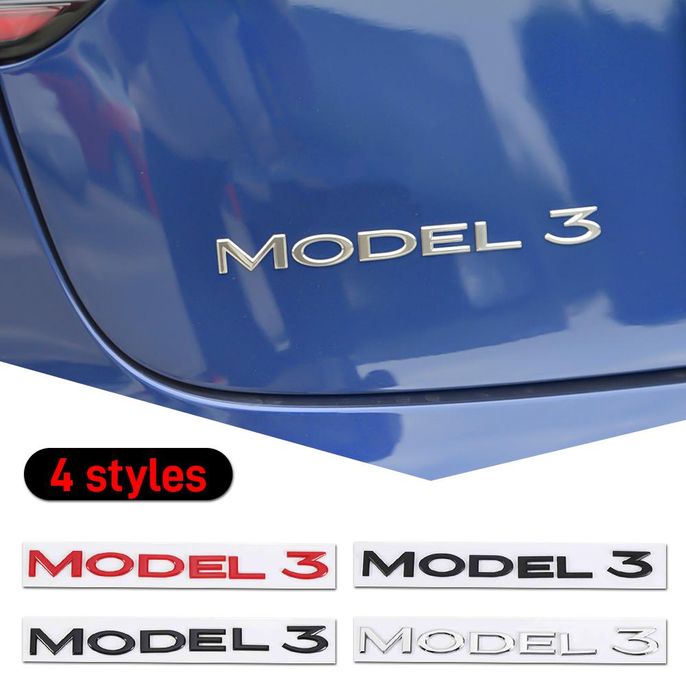 3D ABS Model 3 Letters Logo Car Rear Trunk Badge Sticker Valve Cap For Tesla Model X S Y 3 P100D Roadster SpaceX Car Accessories