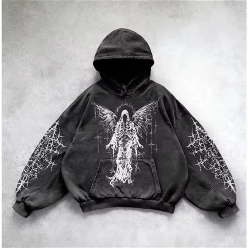 Unisex Dark Gothic Punk Graphic Print Pullover Hoodie Long Sleeve Loose Streetwear Sweatshirt For Men Women