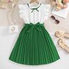 Girls' Dress Children's Clothing Summer Style Flying Sleeves Color Blocked Pleated Children's Princess Dresses