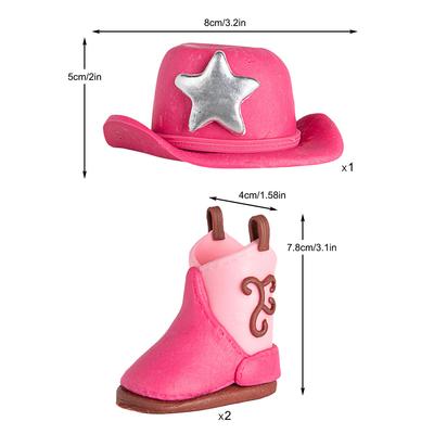 3Pcs Pink Cowboy Cake Decorations Cowboy Hat Boot Cake Toppers Western Cowgirl Birthday for Western Theme Party Favors Supplies