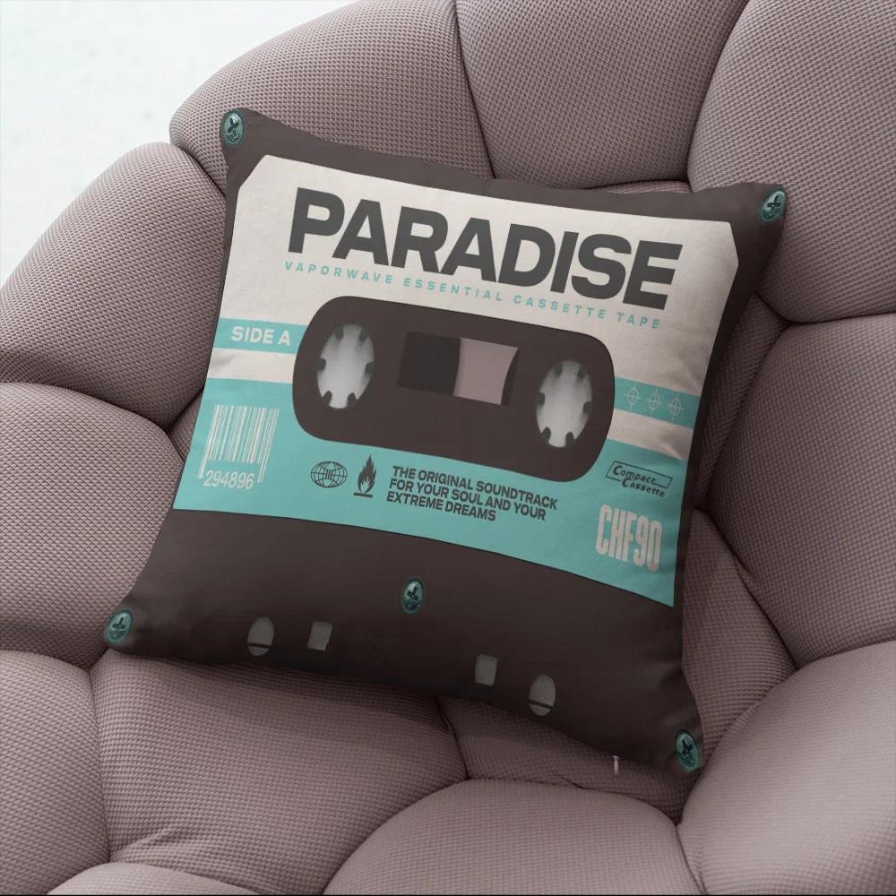 Fun Decorative Pillow Cover With Music Tape Print Cute Kawaii Camera Sofa Bedside Cushion Cover Short Plush Zipper Pillowcase