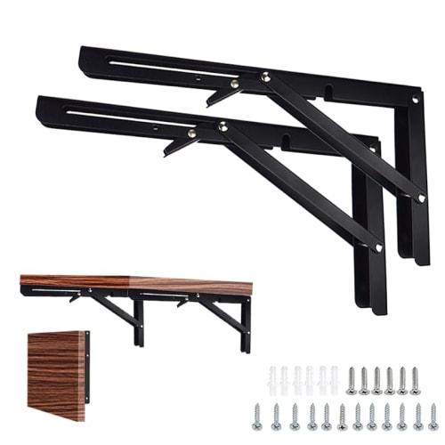 

Folding L-Shaped Shelf Brackets, 150kg Load Capacity, Wall-Mounted, Set of 2, Screws Included, Black, for Hanging Shelves, DIY Shelf Support (20cm)