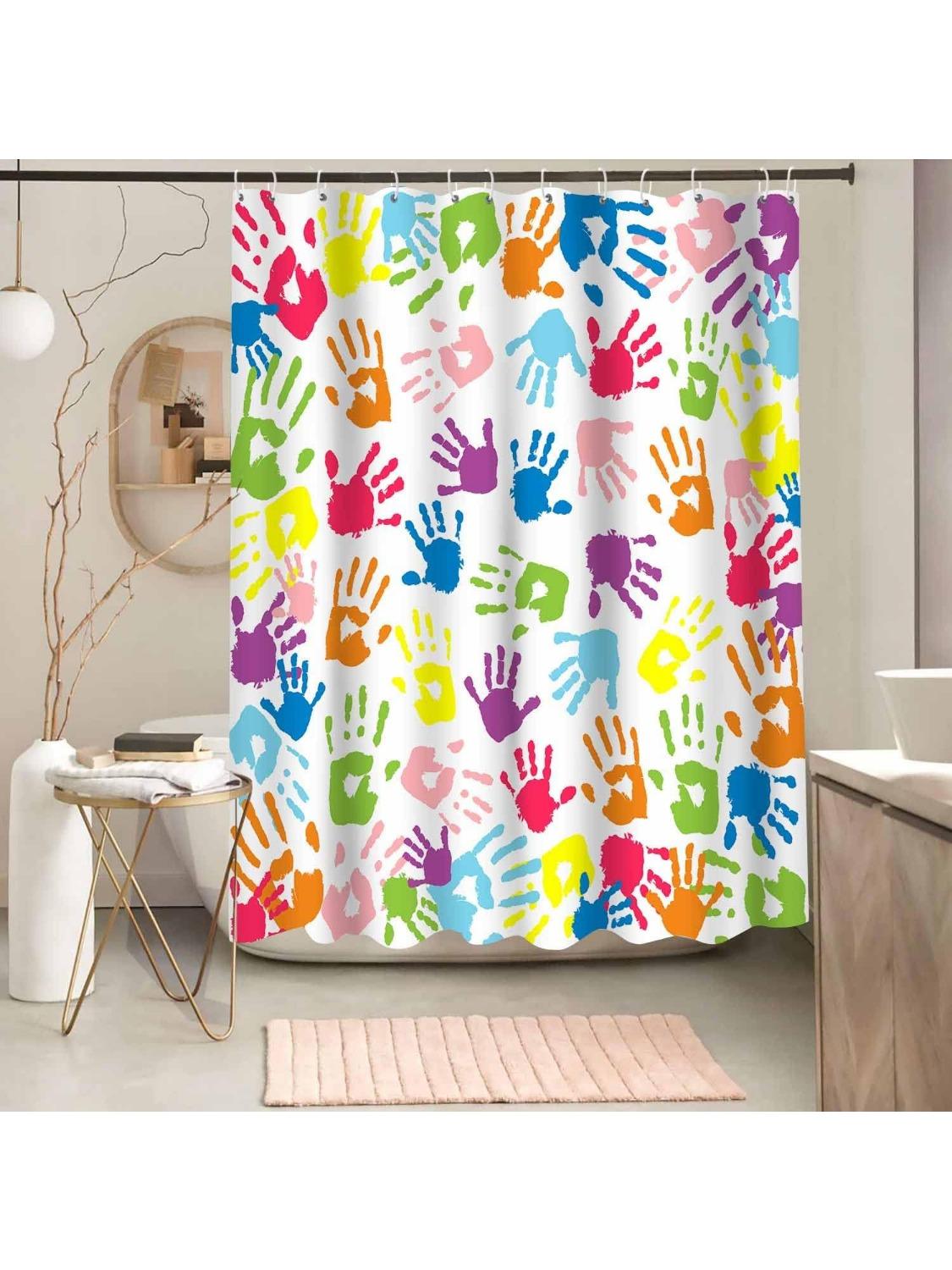 

Handprint Bathroom Curtain Watercolor Rainbow Color Bathroom Curtain For Kids Bathroom Curtain,Washable Polyester Fabric Shower W60H190(CM)-1 Pcs