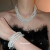 Four-Piece Elegant Pearl-Inspired Beaded Wrap Necklace and Bracelet Set for Women