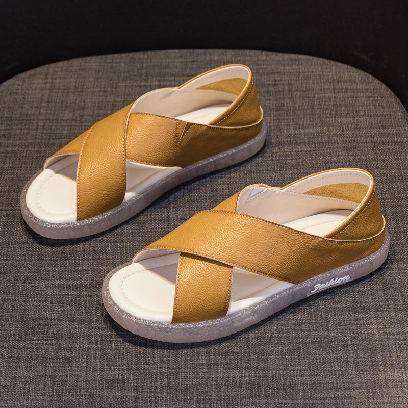 Кожаные сандалии Кожаные туфли на плоской подошве 35 жёлтый