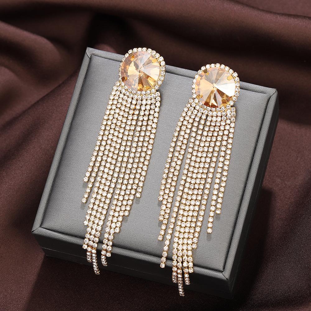Exaggerated Wind Diamond-Set Fringed Earrings, High-End Niche Design, Exquisite Earrings, Personalized Long Earrings