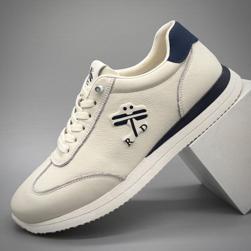 Agan Men s Genuine Leather White Casual Shoes – Soft Sole, Trendy, and Ideal for Running Sports. 41