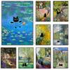 1pc Frameless Claude Monet Artworks Interesting Cute Black Cat Lotus Pond Poster Canvas Paintings for Living Room Home Decor