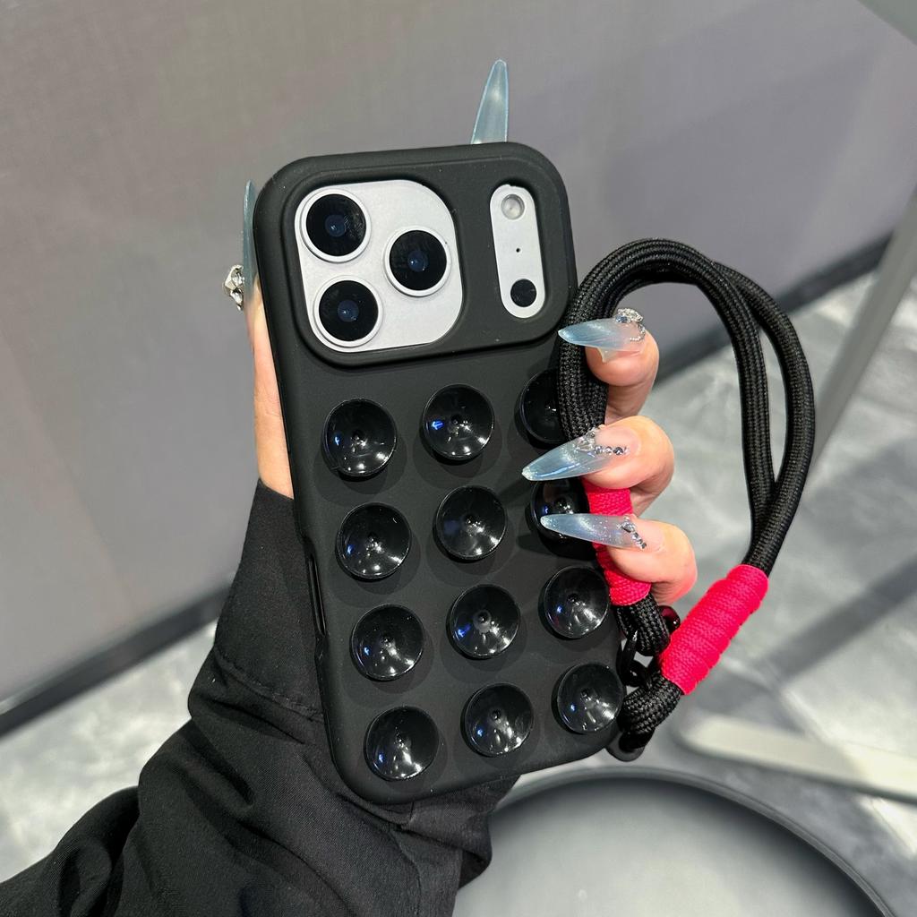 Candy Color Suction Cup Phone Case For iPhone 16 17 Air 11 15 14 12 13 Pro Max Anti-Slip Silicone Sucker Pad Lanyard Strap Cover