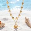 Double Layer Shell Pendant Necklace Lightweight Hypoallergenic Women Faux Pearl Starfish Charm Layered Chain Necklace Ocean Beach Neck Jewelry