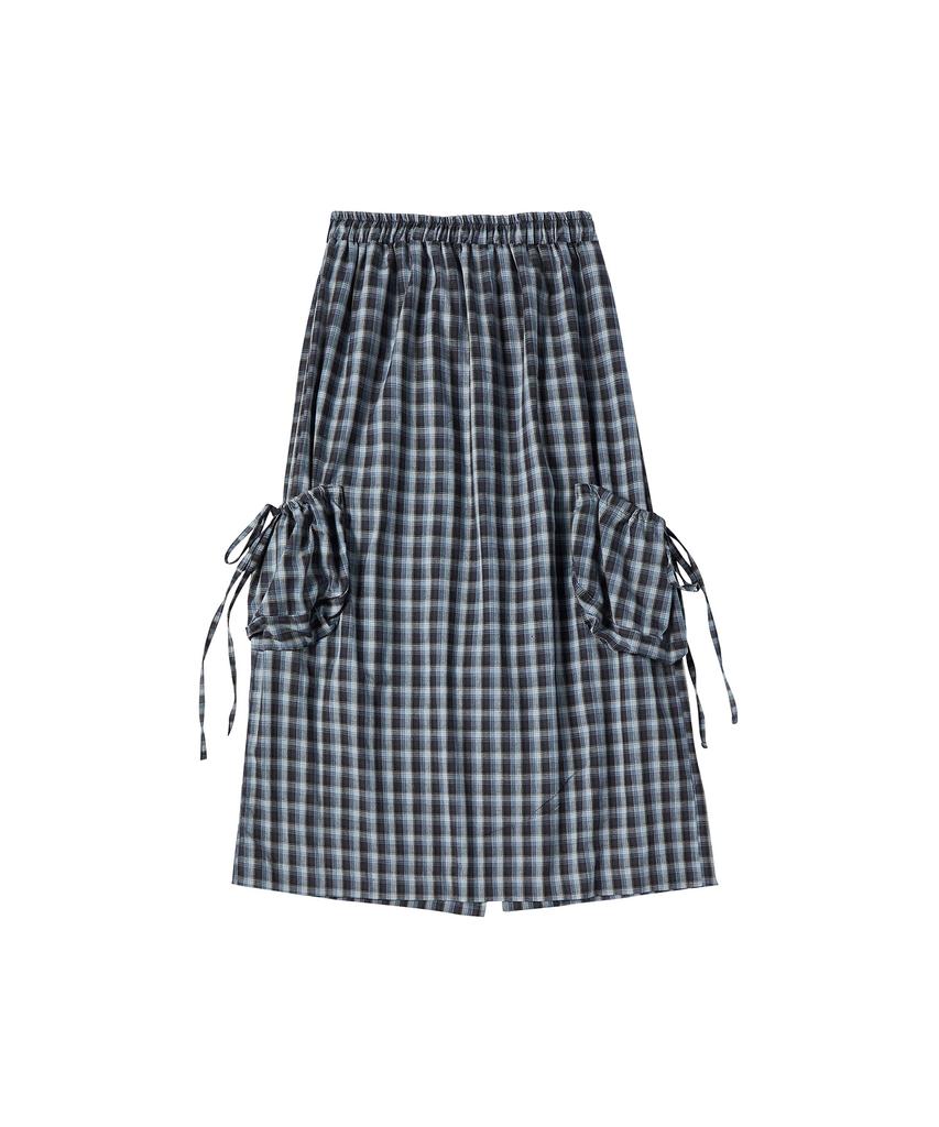 Comoni Nose W Check Cargo Skirt [Navy]