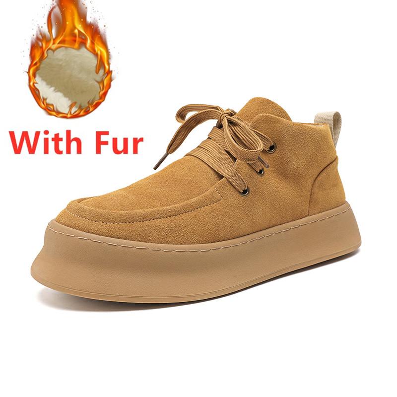 Genuine Leather Men's Casual Boots Designer Ankle Boots Handmade Sewing Male Walking Shoes Warm Plush Fur Winter Boots