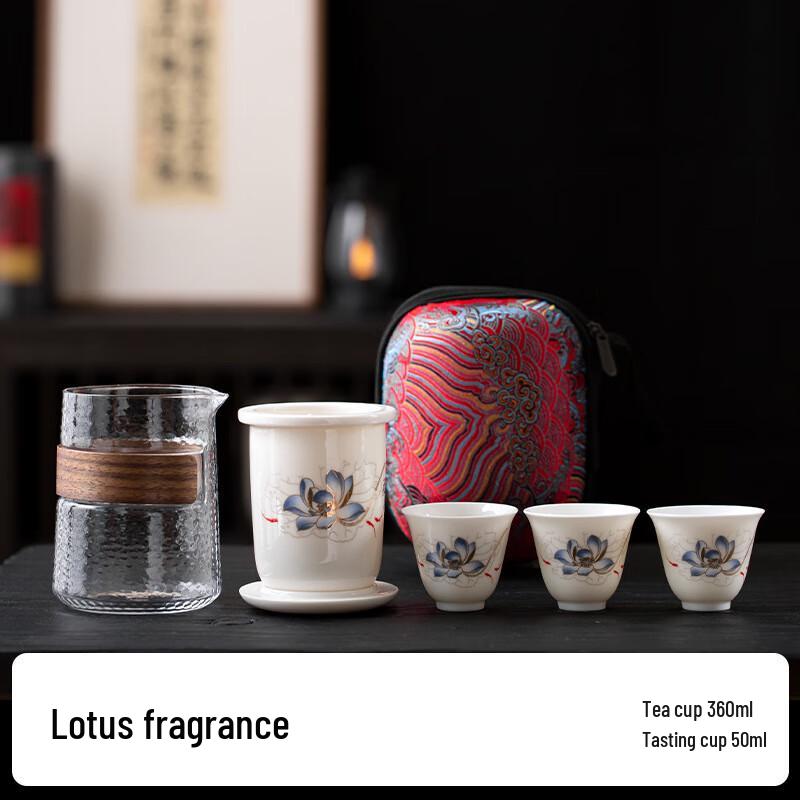 Mutton Fat Jade White Porcelain Portable Tea Set
