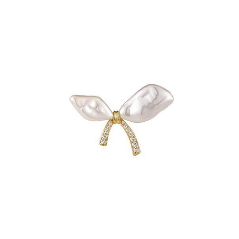 1PC Baroque Irregular Imitation Pearl Bow Brooch Female Design Sense Niche Pin High-end Brooch Anti-light