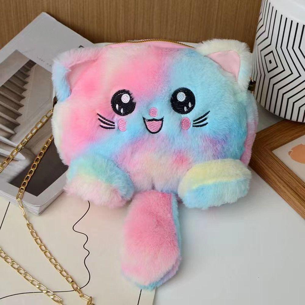Faux Fur Plush Crossbody Bag Chain Strap Stuffed Doll Bag Cute Cat Shoulder Bag  Shopping