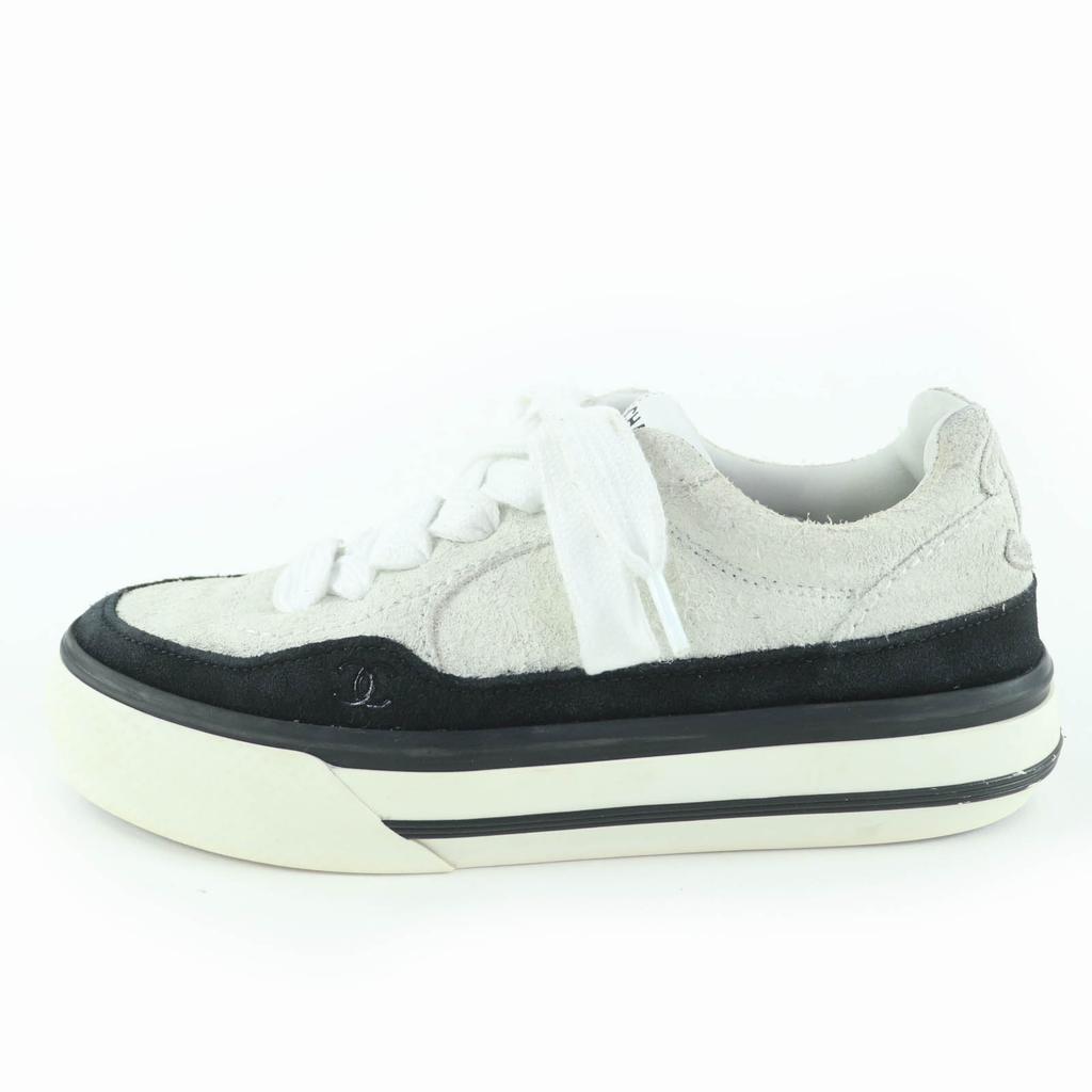 Very Good CHANEL Low cut sneakers COCO Mark Lace-up Suede Leather 36 G45208 Used