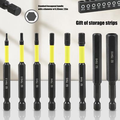 9 Stück Magnetische Spitze Lange Sechskant-Inbusschlüssel Bohrer-Bit-Set H 1.5 bis H10 Schlagschrauber-Bit mit 1/4-Zoll-Schaft