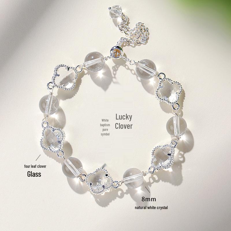 Lucky Clover Amethyst & Rose Quartz Women's Bracelet - Four-Leaf Clover Light Luxury Fashion Jewelry.